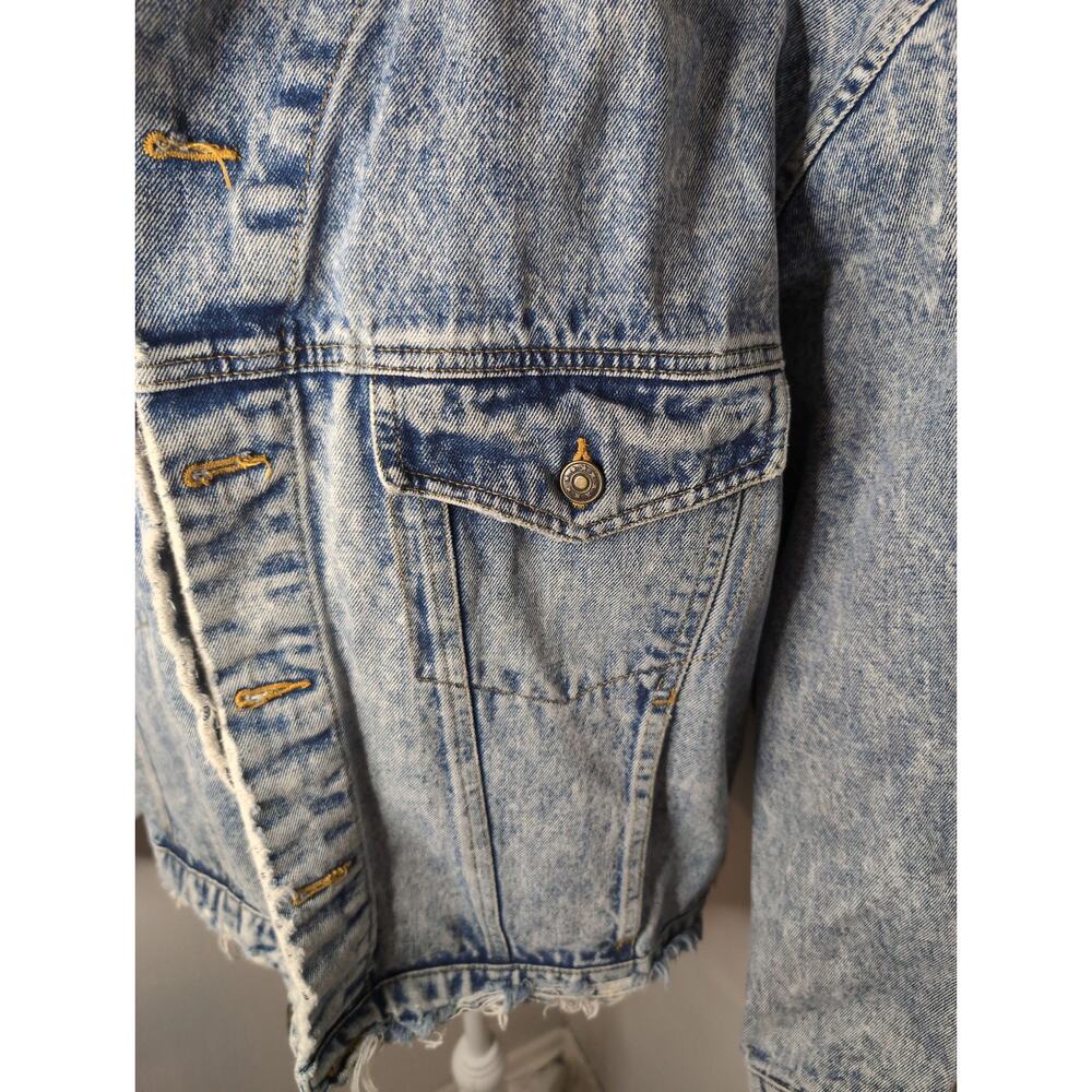 Vintage 90s Acid Wash Denim Trucker Jacket XL Distressed - Picture 2 of 8